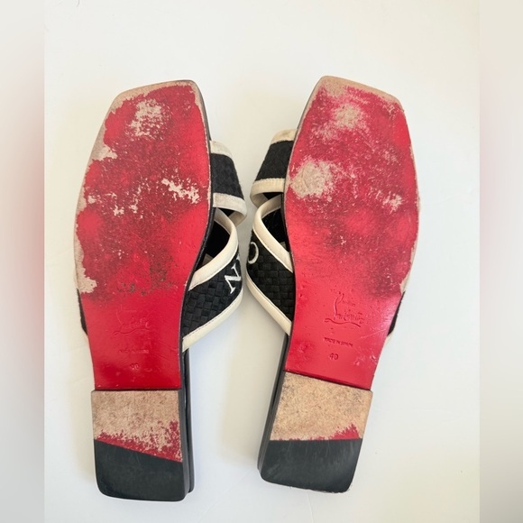 Christian Louboutin Black white leather criss cross Logo Crossimule slides EU 40 - Picture 6 of 12